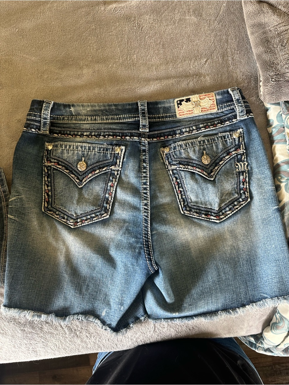 Miss Me Light Blue Distressed Denim Shorts with Embroidered Pocket Trim